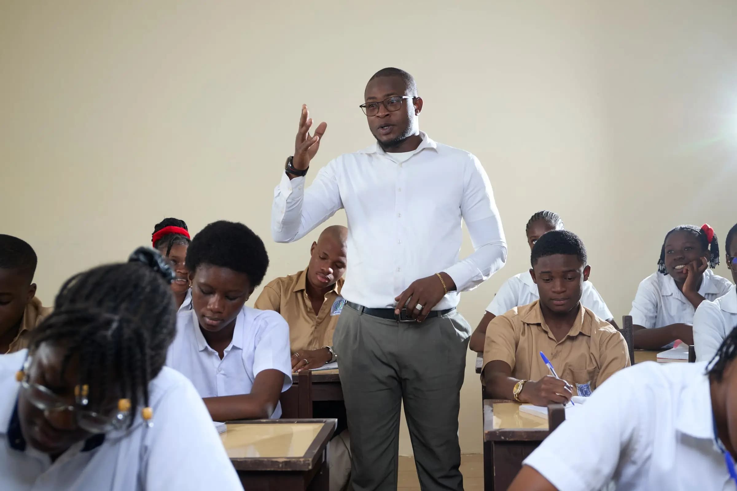 A teacher with a senior class